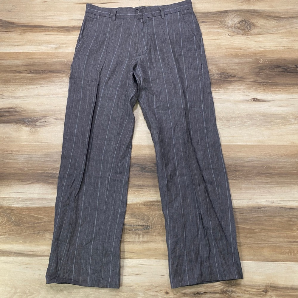 Banana Republic Dress Pants 29/30 Pinstripe 100% Linen Straight Grey 2009